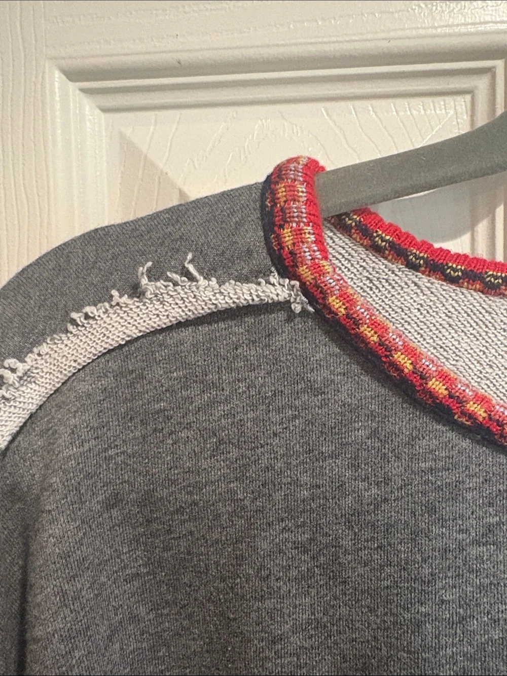 NATURAL LIFE Grey Crewneck Sweater with Red & Orange Trim - Size Small - Picture 4 of 9